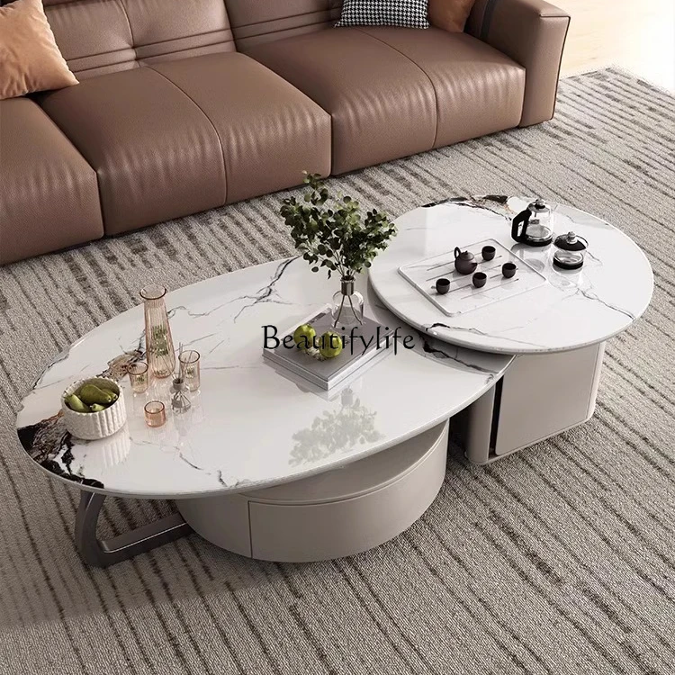

Multifunctional rock slab coffee table Modern simple living room Home retractable office Kung Fu tea table combination