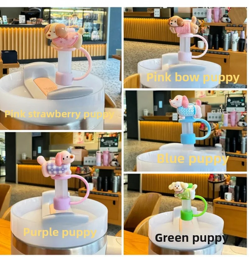 

Cute Puppy Straw Cover Caps For Stanley Cup 40/30 oz Tumbler Accessories Kawaii Silicone Straw Stoppers Cap For 10mm Straws