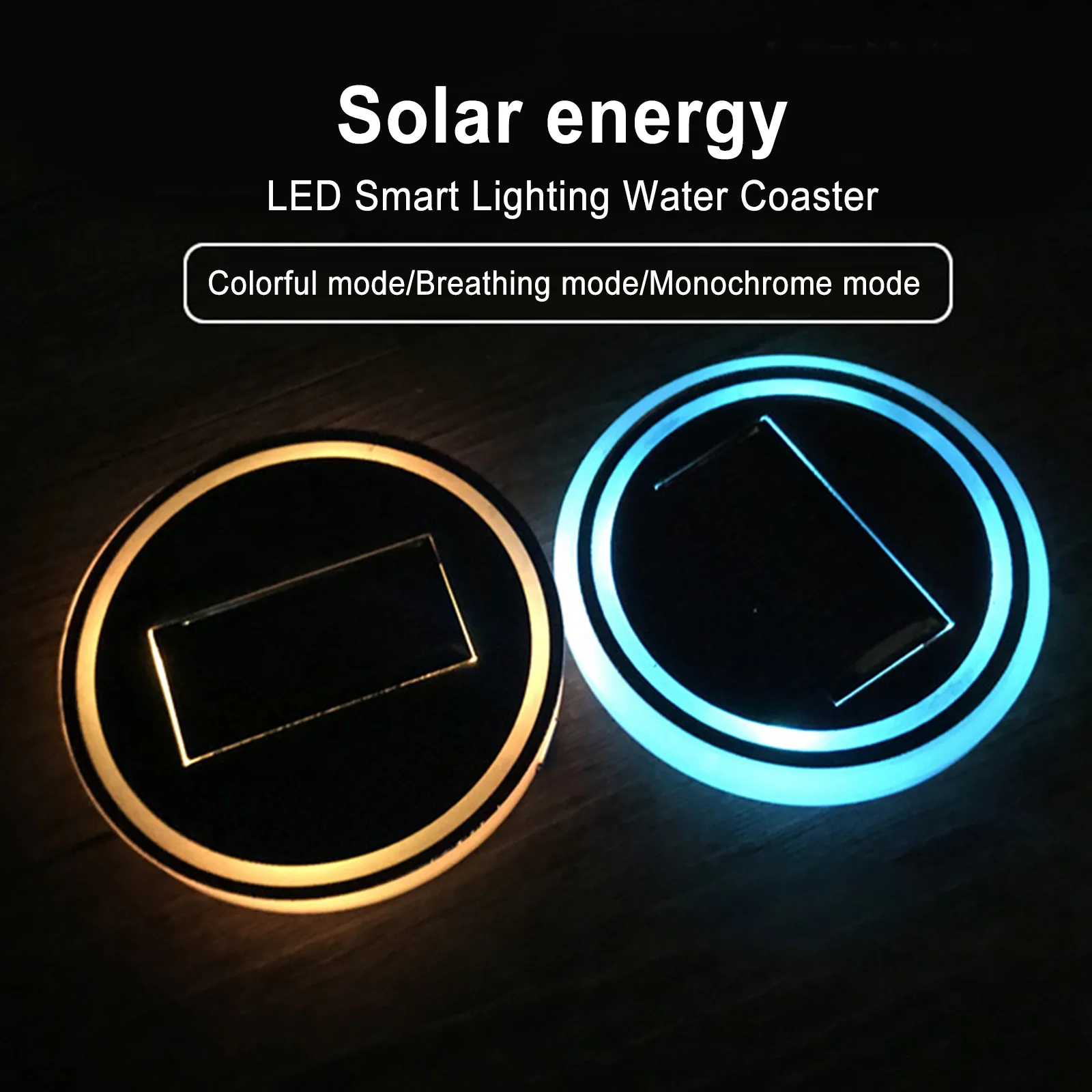 Solar Energy Single Ring Double Ring Solar Energy Car LED Light Water Coaster 7 Colorful USB Charging Car Atmosphere Light 2023