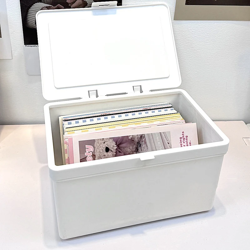 Large Capacity Acrylic White Storage Box Korean Photocards Dustproof Container Flip-top Stationery Cosmetic Organizer