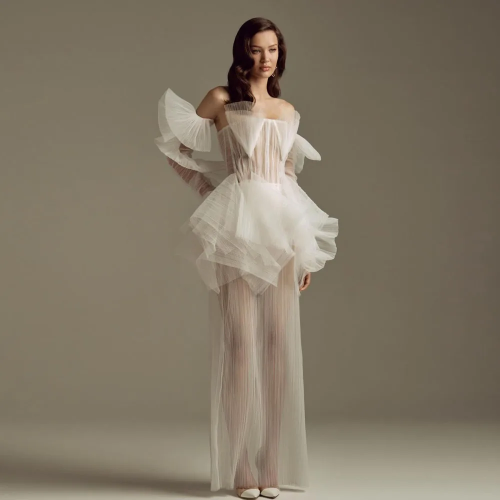 

FORMALS С открытыми плечами Прозрачные длинные рукава с рюшами и складками длиной до пола Вечерние платья на шнуровке сзади Сексуальное платье для выпускного вечера Ever Pretty