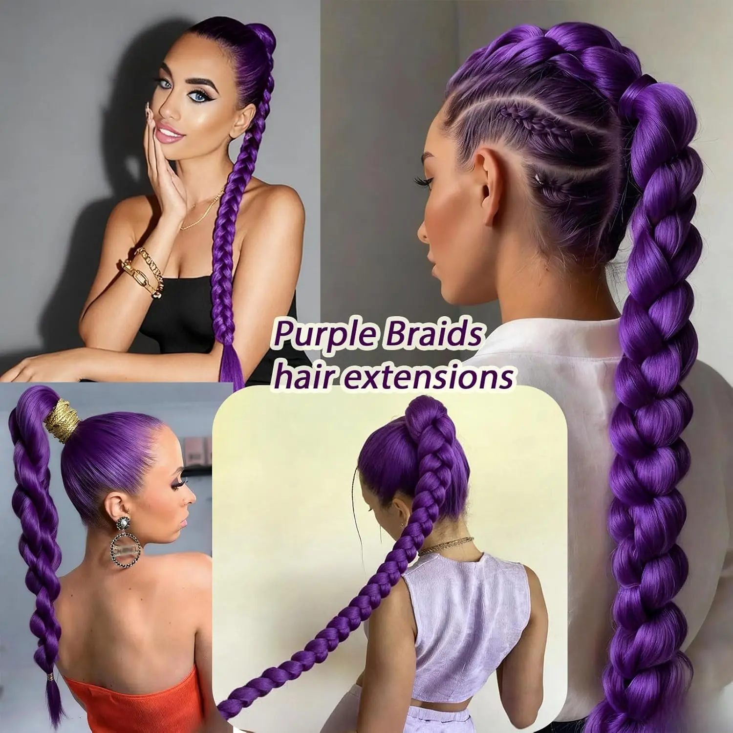 KPOP شيطان الصيادين رومي طويل الأرجواني جدائل شعر صناعية ملحقات لفتاة ذيل حصان جامبو الضفائر هالوين زي تأثيري #4