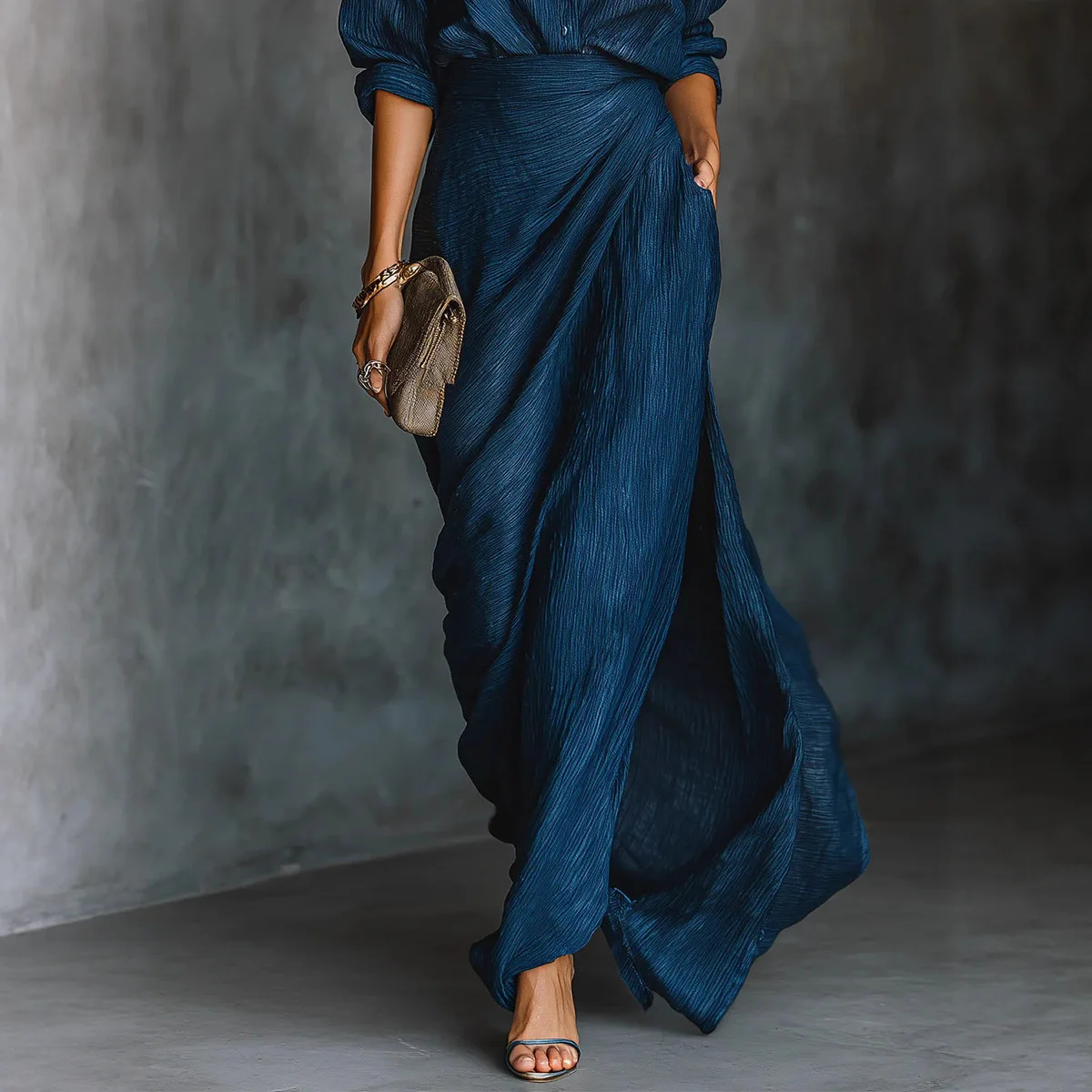 

Dress Women Spring Summer Solid Color Irregular Pleated Waist Belt Sexy Elegant Dresses