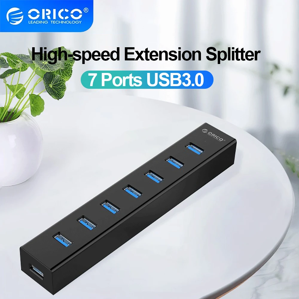 

ORICO USB HUB 7 Ports USB 3.0 Splitter Adapter High-speed Hub for Desktop PC Mac Laptop Keyboard Mouse Mobile Hard Disk Adapter