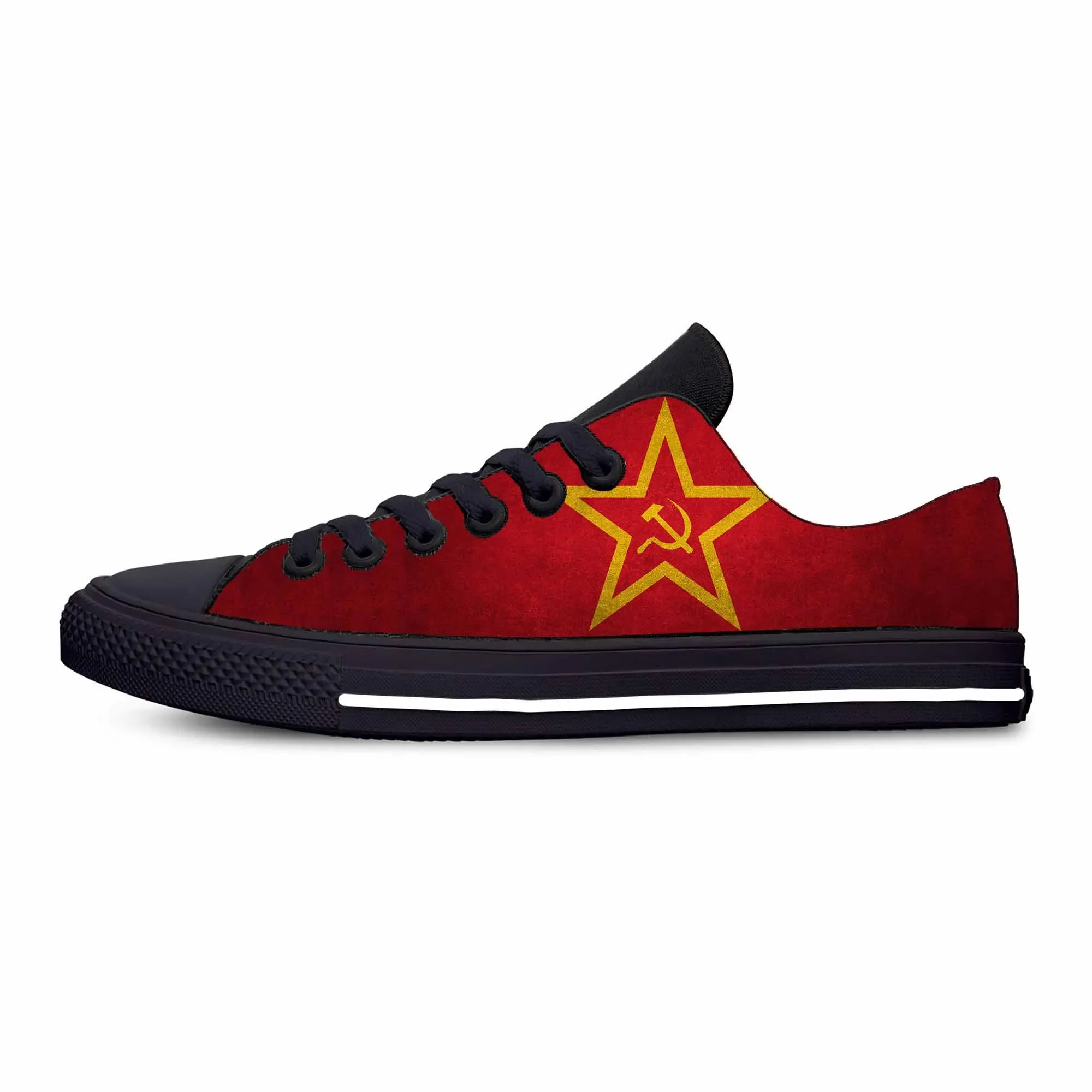 Uni Soviet CCCP bendera USSR Rusia palu sabit sepatu kain kasual atasan rendah nyaman bersirkulasi 3D cetak Sneakers Pria Wanita