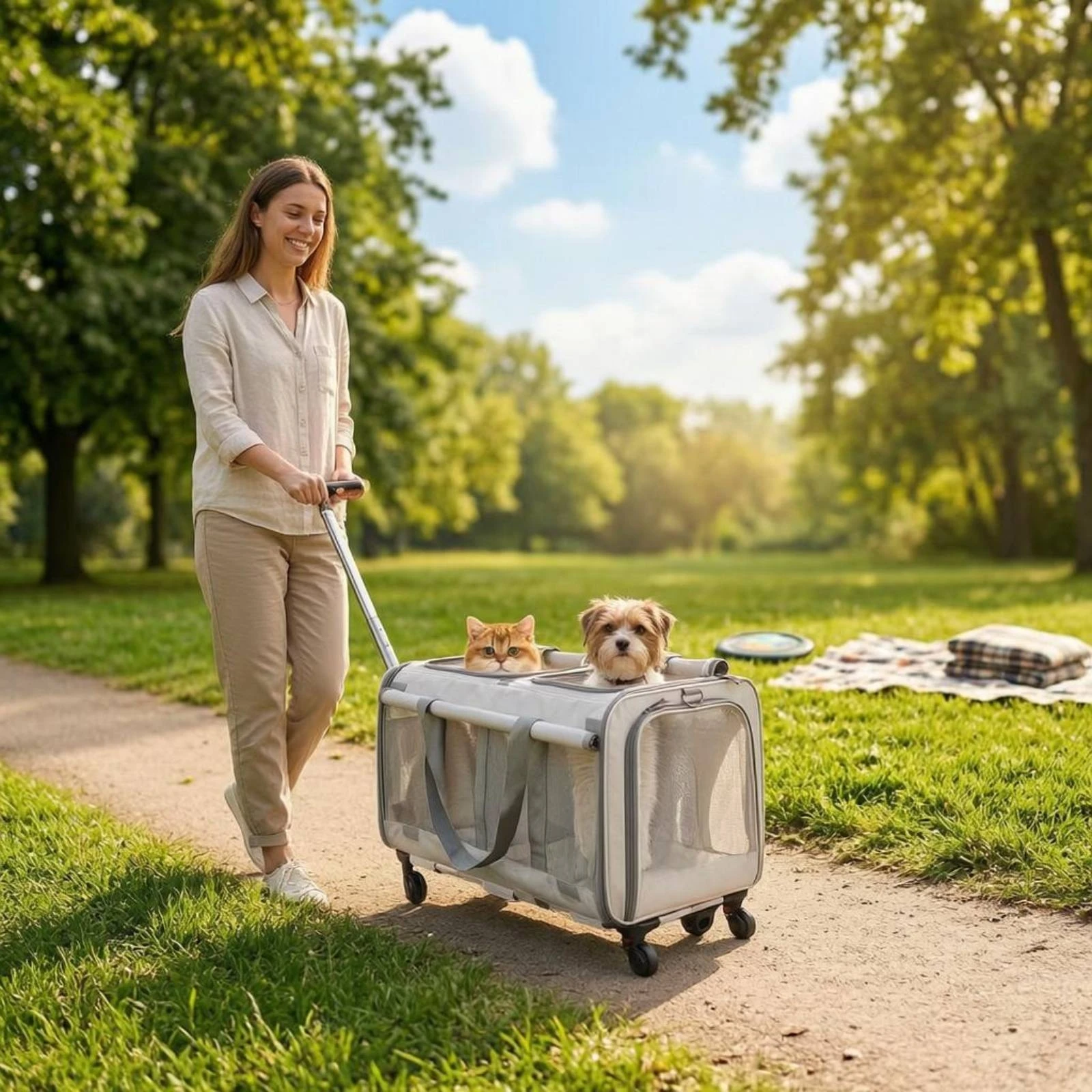 Pet Stroller Suitcase Mesh Panels Soft-Sided Pet Stroller Pet Transport Top Opening Carry Handles