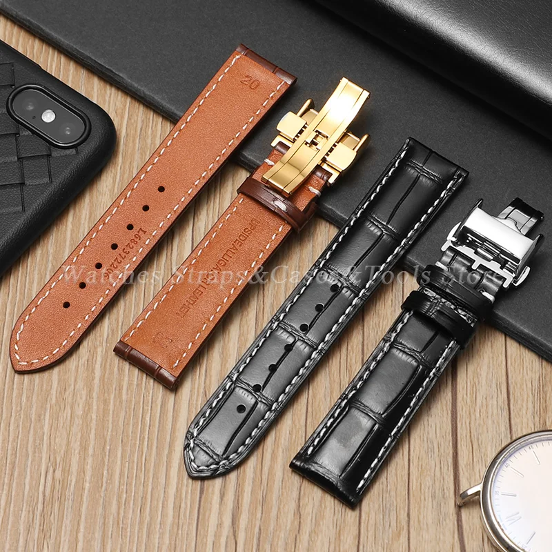 For Longines Watch Strap Cowhide Leather Butterfly Double Push Buckle Watchband 13/14mm 16mm 18mm 19mm 20mm 21mm 22mm Wristband