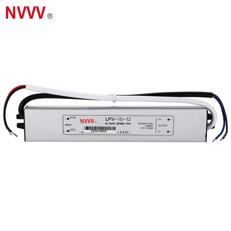 NVVV Waterproof Lighting Transformers 90-250VAC To DC 12V 24V Plastic LED Driver Power Adapter LPV-10W 20W 30W Power Supply IP67