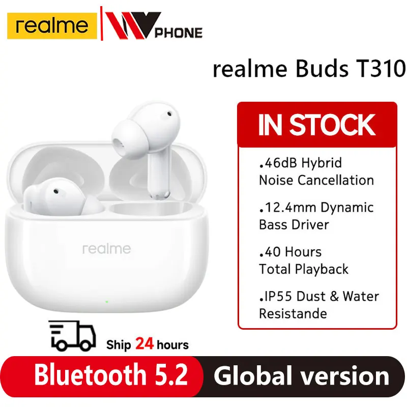 

Глобальная версия Realme Buds T310 True Wireless Наушники 46 дБ TWS с активным шумоподавлением Bluetooth 5,4 для телефона Realme