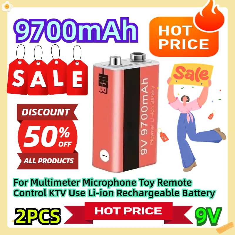 

9V 9700mAh 2pcs For Multimeter Microphone Toy Remote Control KTV Use Li-ion Rechargeable Battery