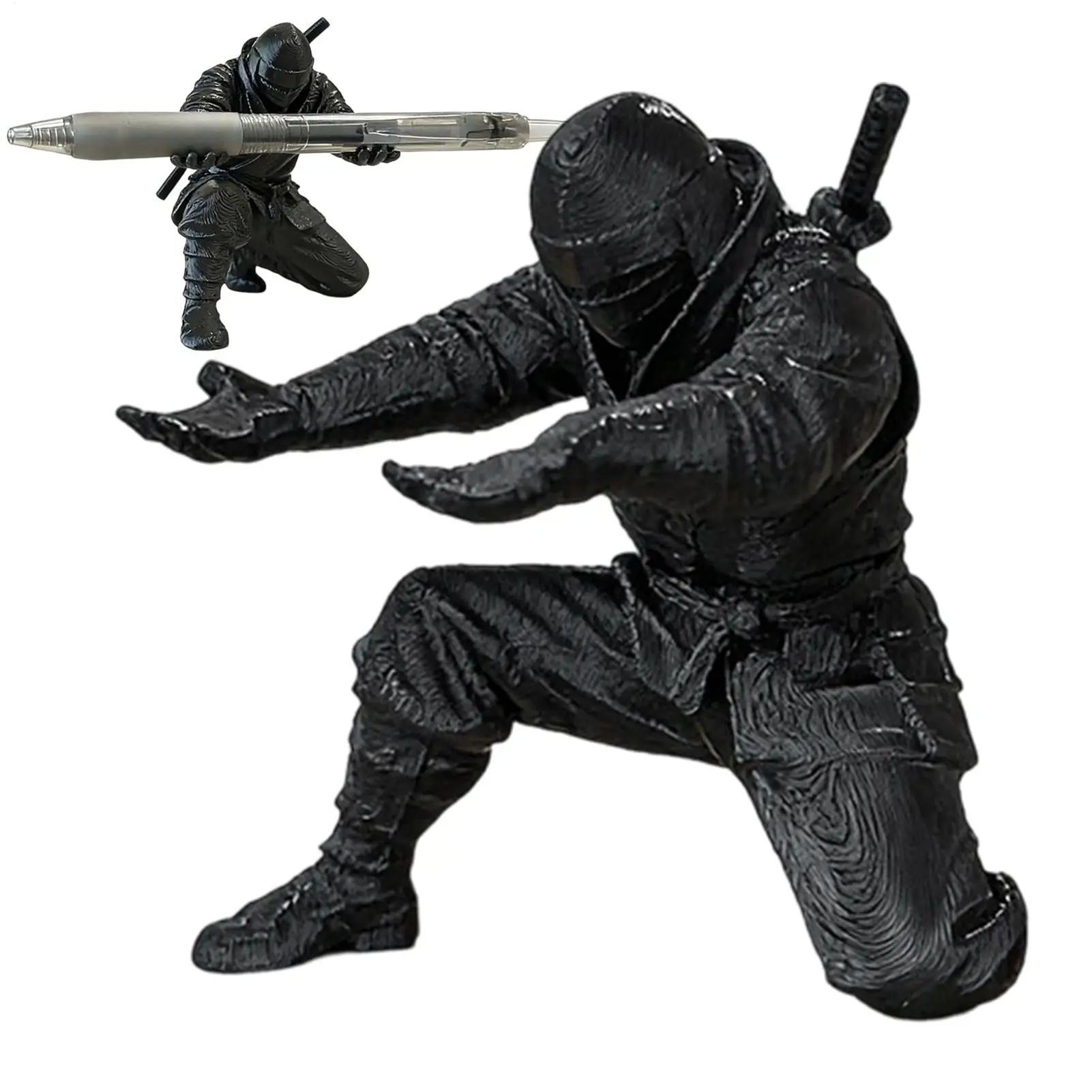 Creative Ninja Pen Holder Desktop Stationery Organizer, Cool Ninja Figurine Pen Stand for Office Home Decor, Unique Gift