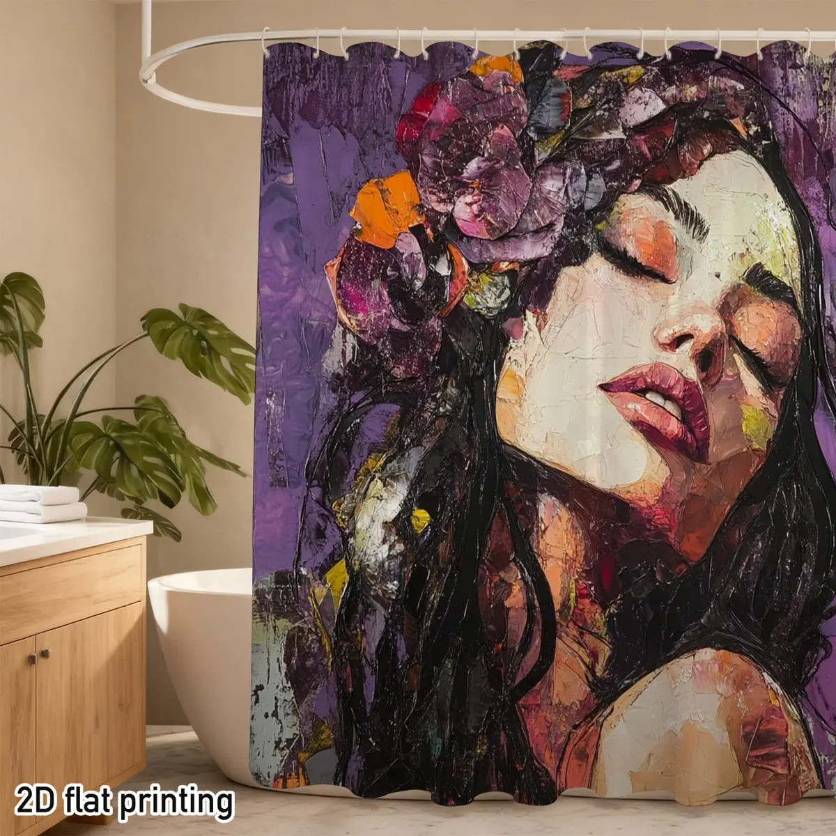 

Pop Art Woman Portrait Shower Curtain Abstract Bathroom Decor Waterproof Boho Style Curtain Liner 180x180cm Trendy Home Gift
