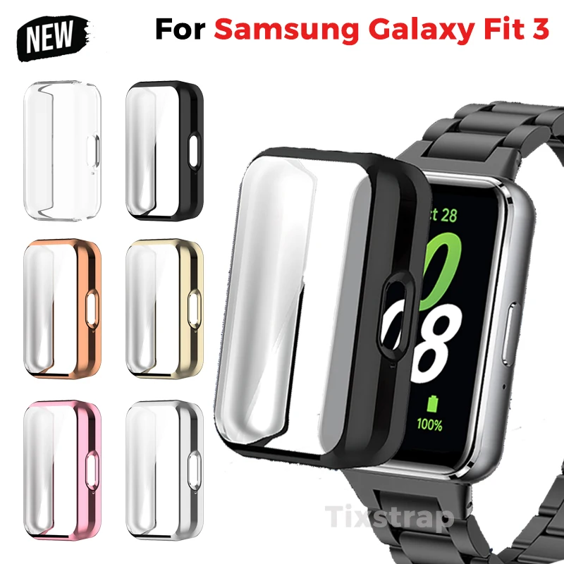 Plating Case For Samsung Galaxy Fit 3 Samrt Watch Strap Full Coverage Bumper TPU Protective Cover Accessories Screen Protector