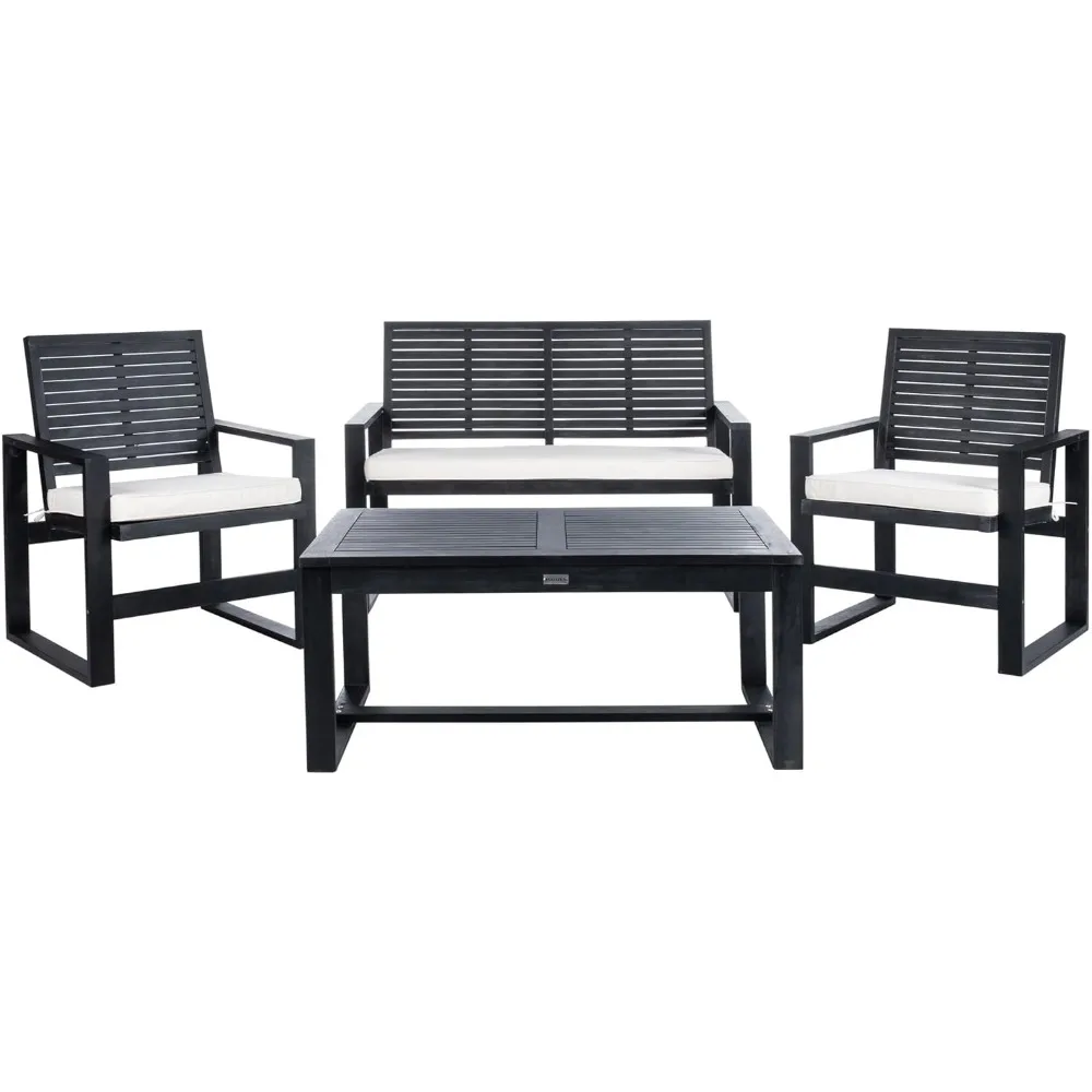 FOX6007E Collection Ozark Wash 4 Pc Living Outdoor Set, 0, Black/Beige