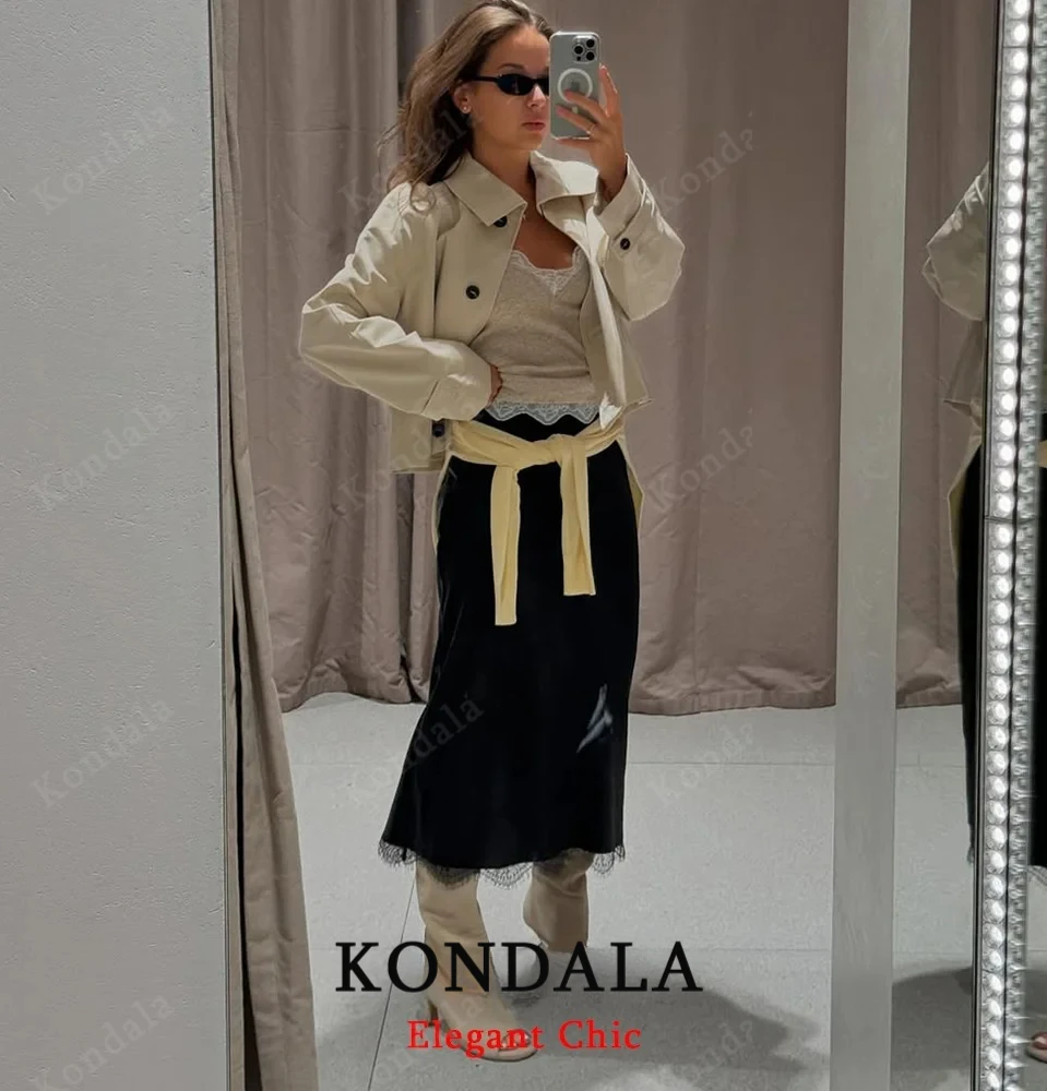 

KONDALA женская повседневная шикарная ветровка, короткая куртка с лацканами и пуговицами, весна-осень 2024, модная уличная женская куртка для поездок на работу