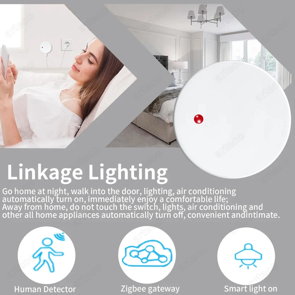 Zigbee/Wifi Sensor kehadiran manusia, detektor Radar Tuya mmWave Sensor gerakan dengan Alarm keamanan/Pencahayaan/jarak/deteksi Lux