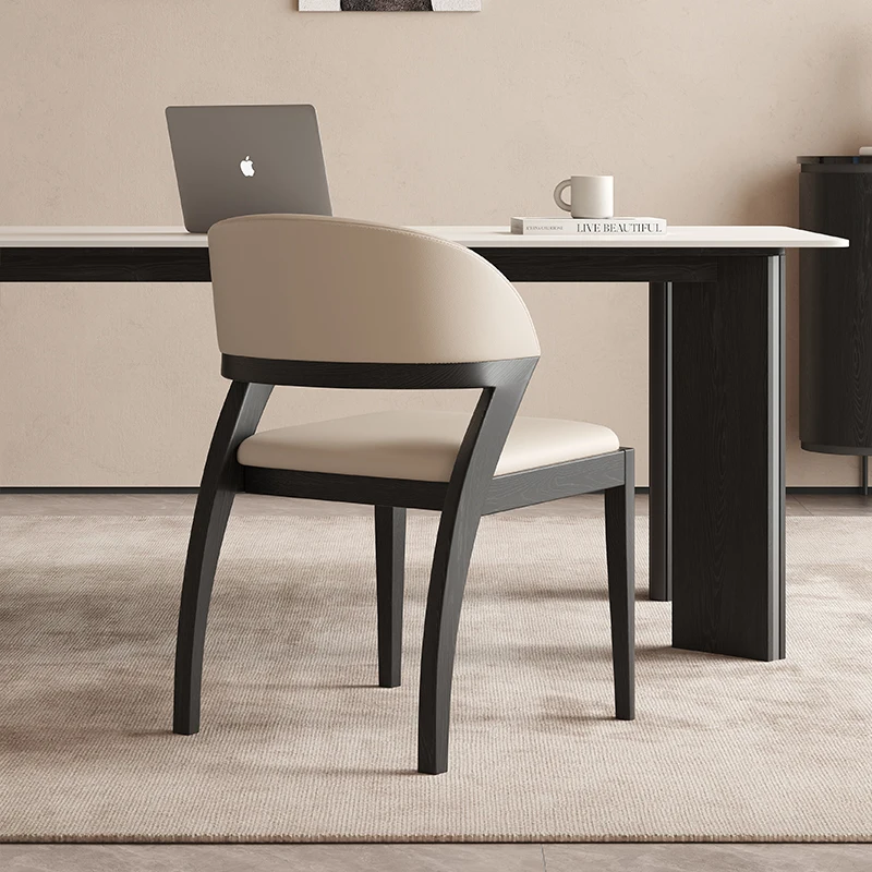 Krzesła do jadalni Marsiling Luxury, skórzane, z litego drewna, wyściełane krzesło z oparciem do jadalni, kuchni, gabinetu.