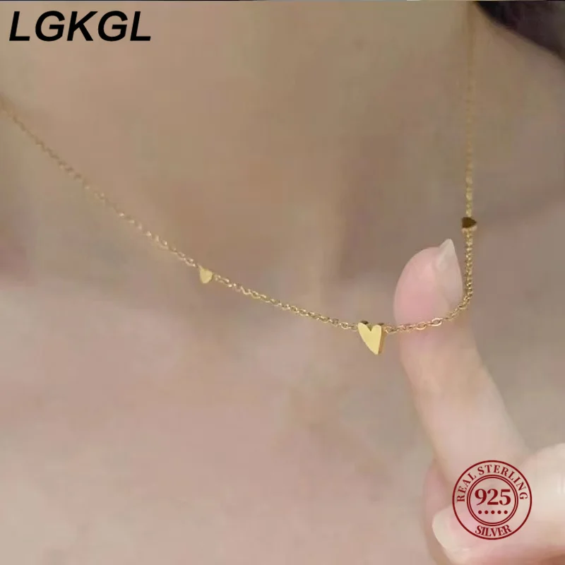 LGKGL 925 Sterling Silver Necklace Pendant For Women Jewelry Love Necklace Luxury Design Sense Heart Shaped Collar Chain Fashion