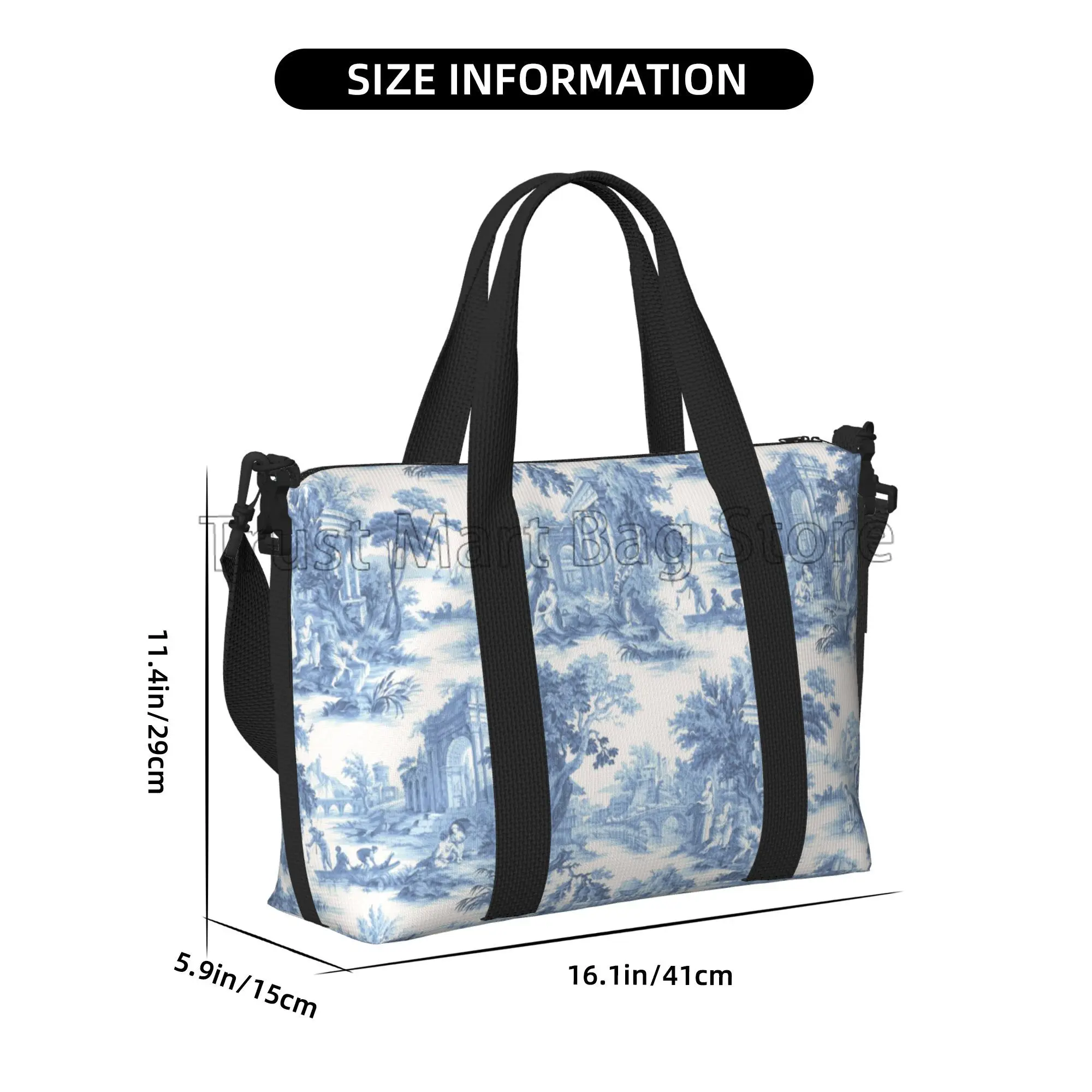 French Toile De Jouy Travel Bag Unisex Multipurpose Waterproof Duffel Bag Overnight Weekender Luggage Bags Sports Gym Yoga Bag