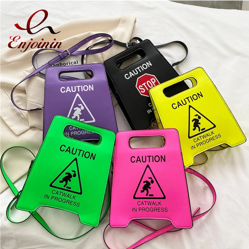 Novelty Stop Sign Purse Tote Handbags for Women Fashion Caution Catwalk in Progress Crossbody Bag Messenger Purses Pu Leather