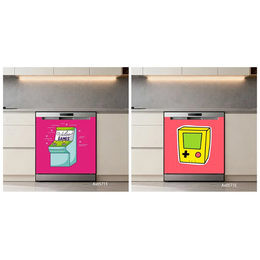 Fun Retro Arcade Game Cartoon Pop Art Dishwasher Sticker Wallpaper Stickers for Washing Machine Cabinets Wardrobe Door Decor