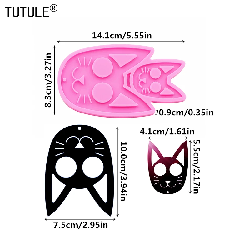 Shiny Glossy Cat Head Keychain Mold DIY Handmade Charms Mold Pendant Clay Epoxy Resin Accessories Mold Jewellery Silicone Mold