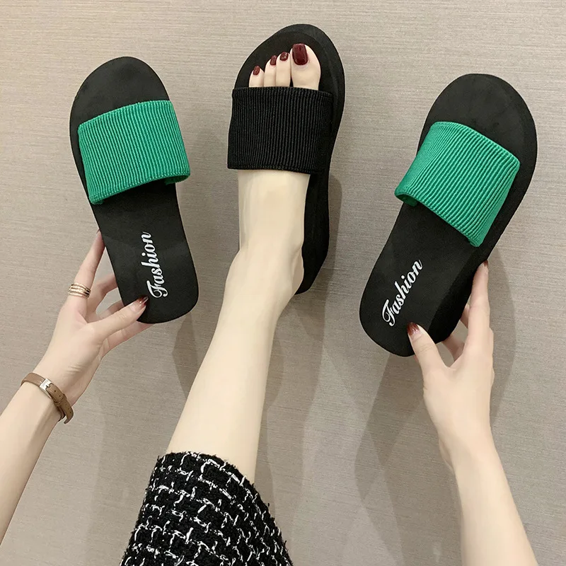 Fashion Wedge Heels Slippers Women Flip Flops Summer Thick Bottom Sandals Platform Slippers Soft Beach Shoes Non-Slip Slides