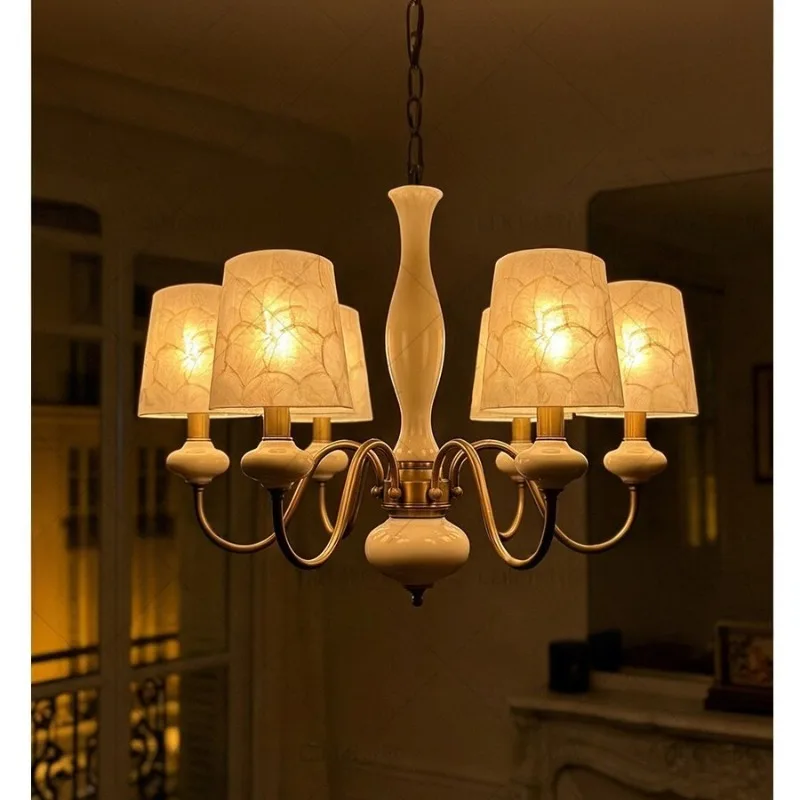 All copper ceramic chandelier, American retro bedroom living room dining room chandelier c