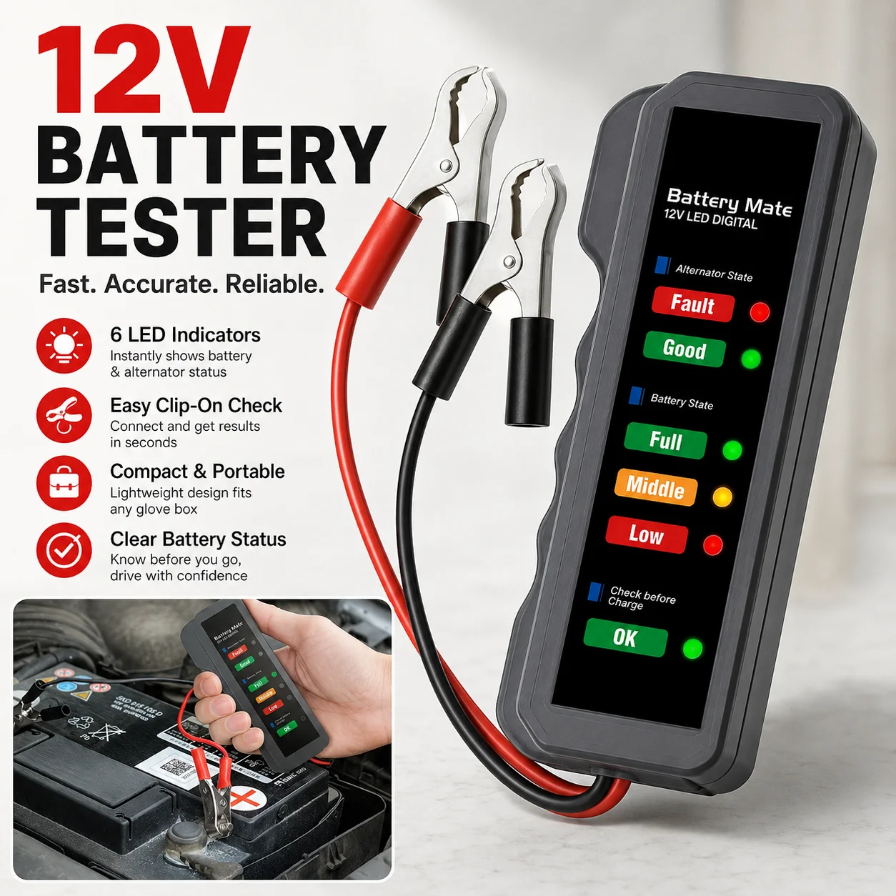 BM310 Car Battery Tester Automotive Battery Analyzer Battery Health Tester Vehicle Battery Diagnostic Test Tool