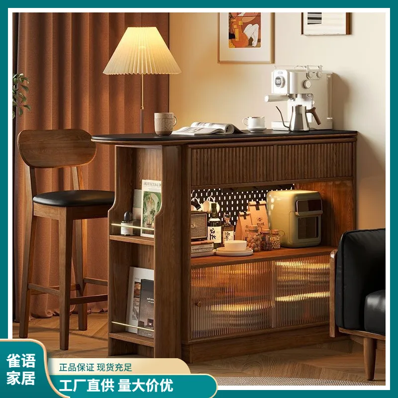 Ash wood solid wood retractable island counter bar counter, household, partition and dining side integrated cabinet