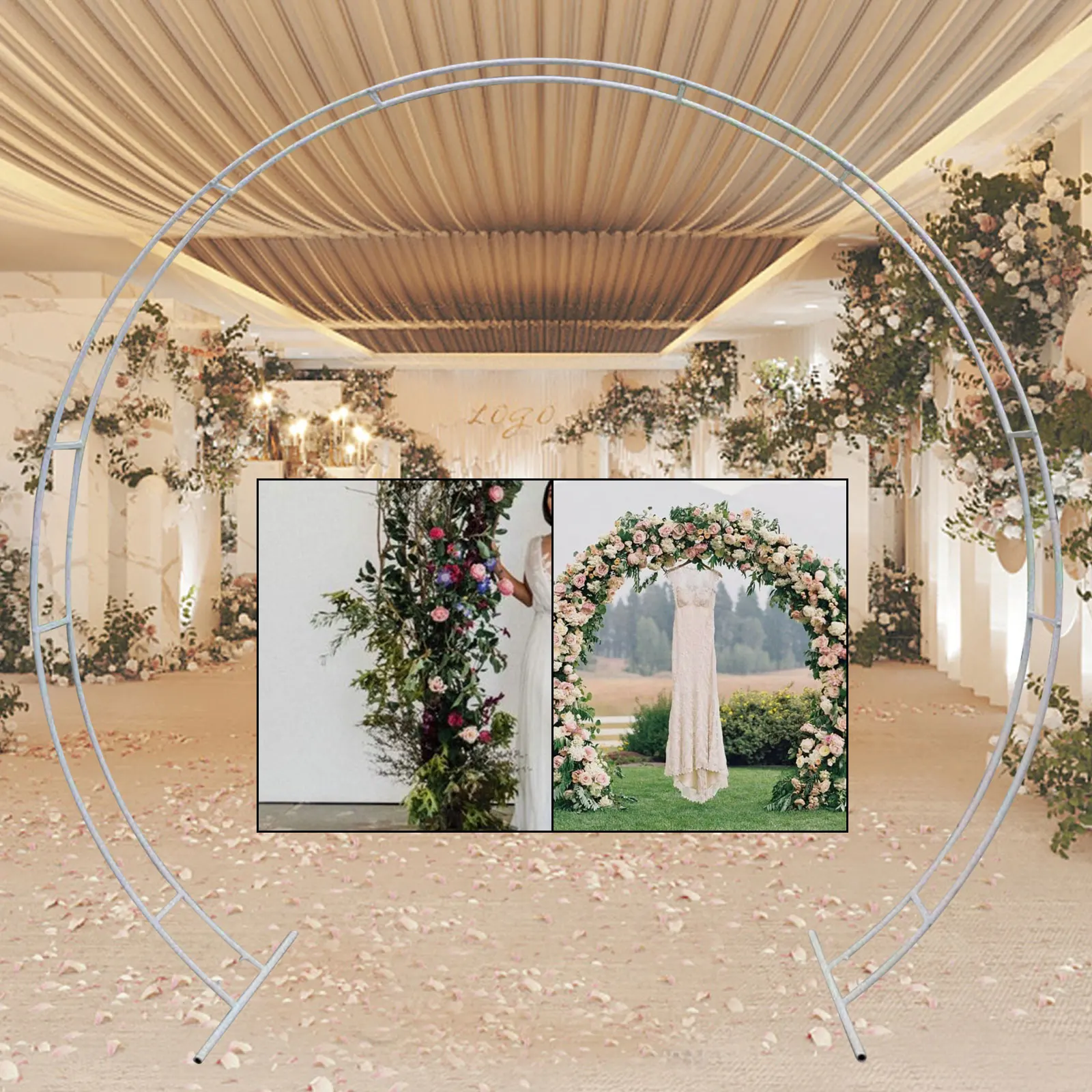 2.3mx2.7m Wedding Arch Flower Display Metal Frame Round Balloon Stand Garden Patio Party Mall Events Backdrop Decor White