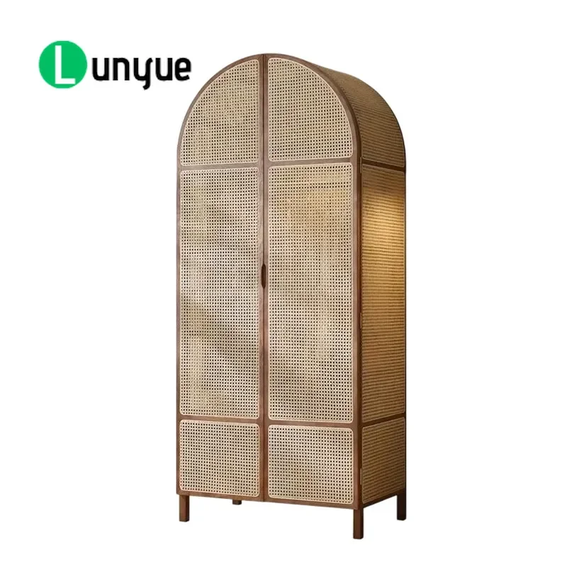 Nordic Solid Wood Rattan Wardrobe Simple Storage Cabinet for Bedroom Hotel B&B Designer Furniture Natural Breathable Durable