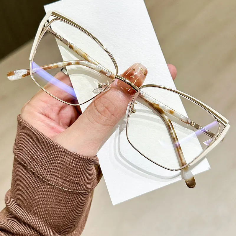 Women Metal Myopia Glasses Fashion Square Spring Hinge Resin Optical Myopic Eyeglass Custom Prescription Spectacles #304045