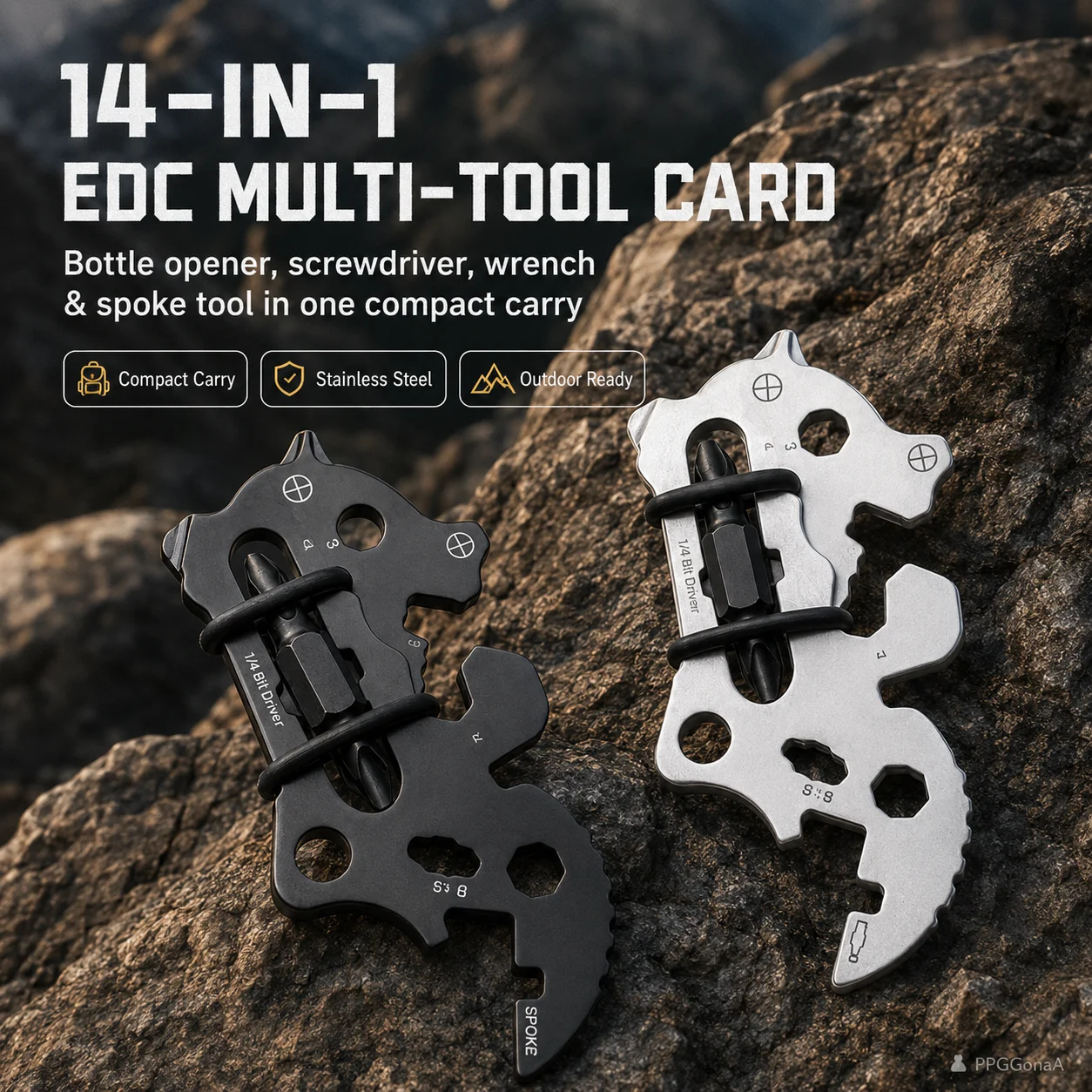 14-in-1 EDC Multi-Tool Card Stainless Steel Bottle Opener Screwdriver Wrench Spoke Tool for Camping Cycling Repair