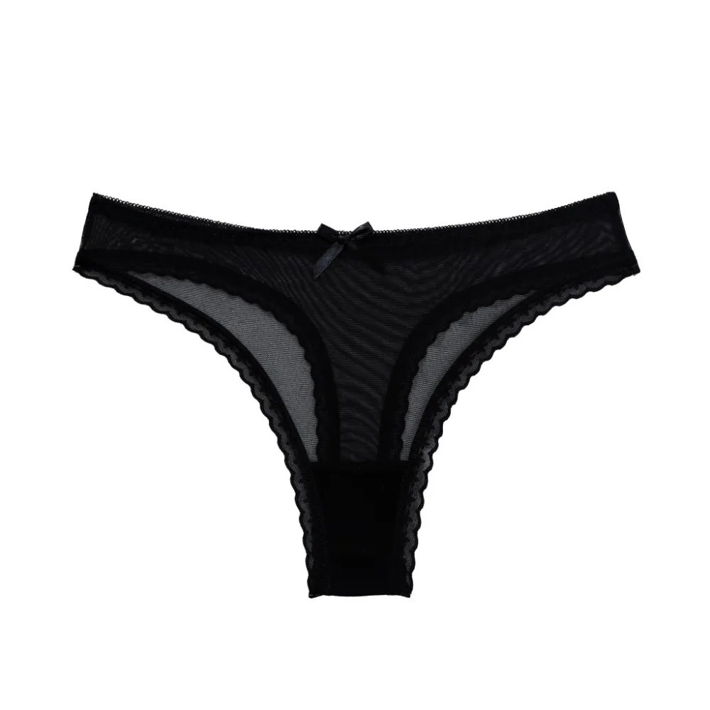 Fashion Soft Lace Transparent Thongs Solid Color Underpants Low Waist Briefs Traceless Lingerie T-back Panties Girls