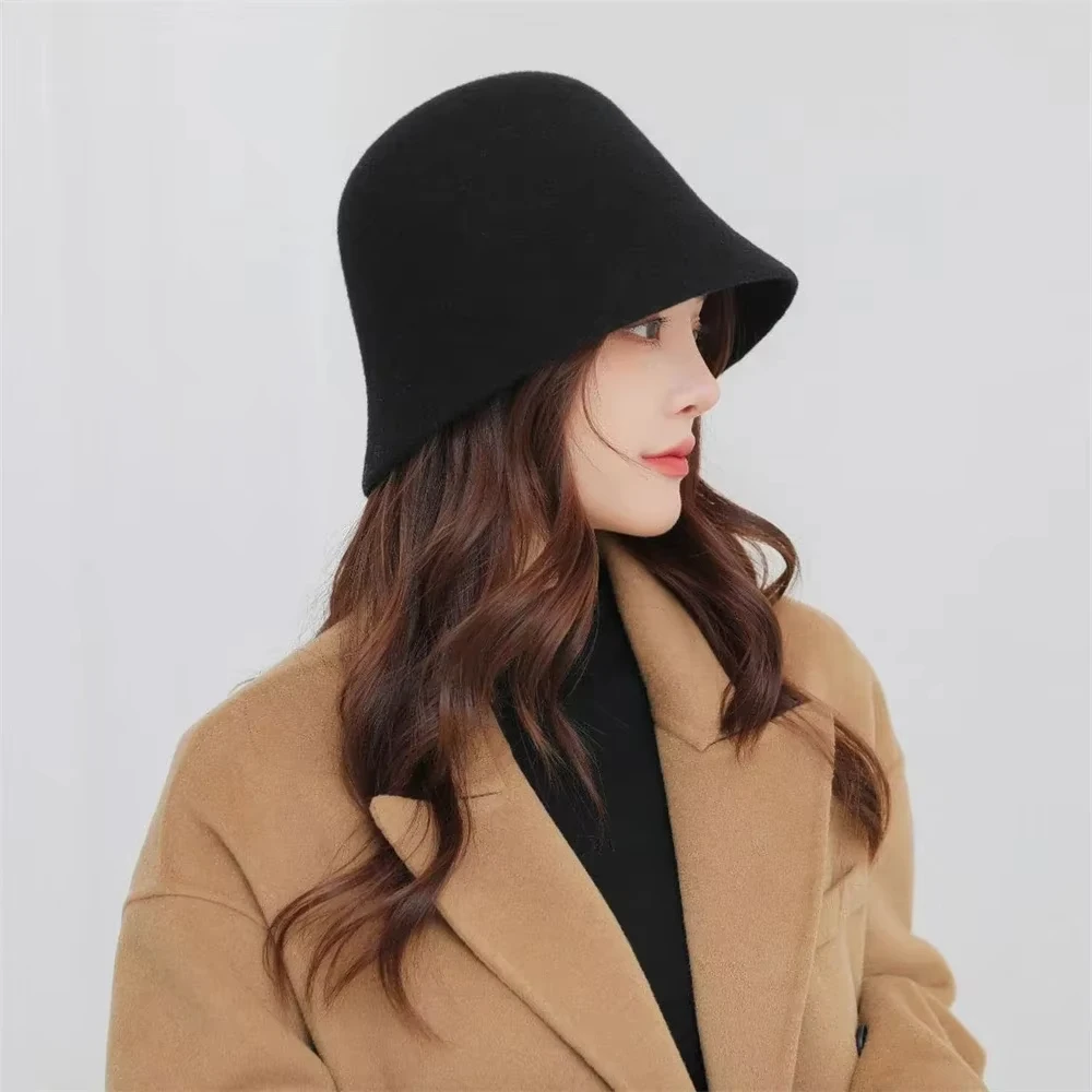 

Minimalist Wool Fisherman's Hat Autumn/Winter Versatile Style Face-Slimming Bucket Hat Women's Warm Bowl Hat