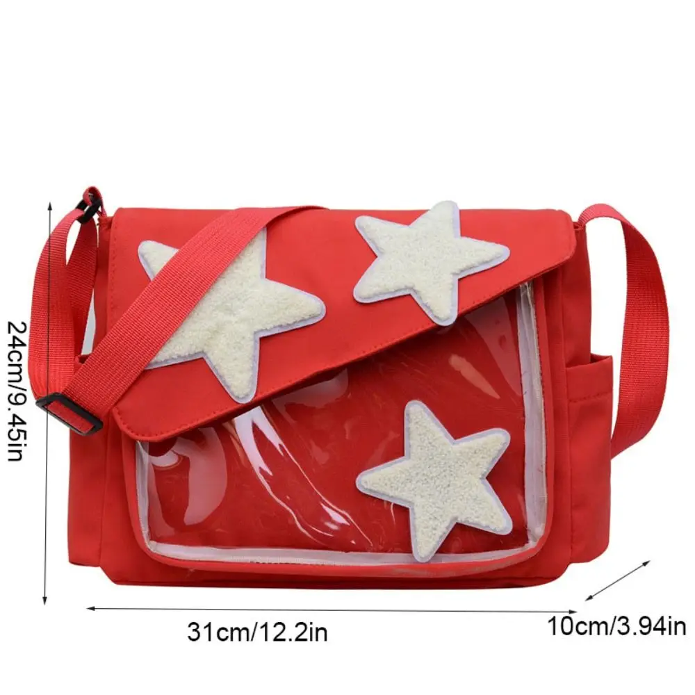 Simples Canvas Star Crossbody Bag, Zipper Pentagram Shoulder Bag, grande capacidade, estilo coreano, Nylon Student School Bag, ao ar livre, Y2k