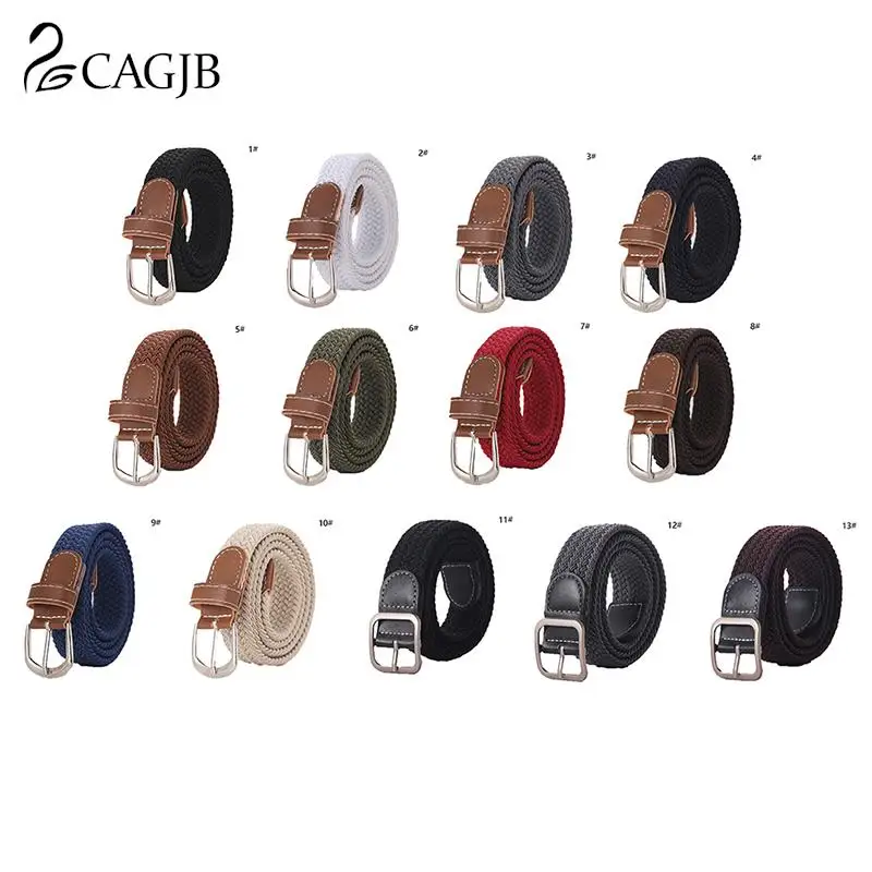 

1Pc Fashion Belt Woven Canvas Belt Metal Buckle Men Women Elastic Braided Belt Punch Free Jewelry Accessories