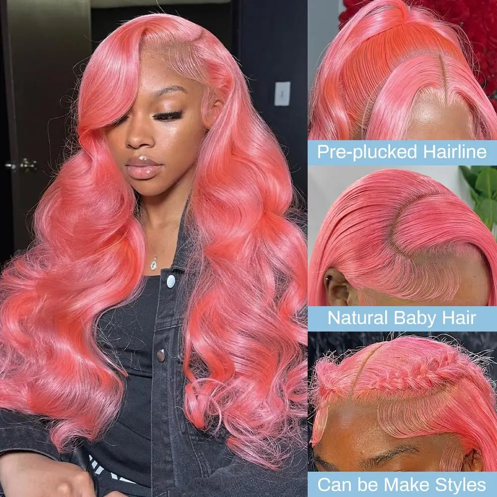 Pink Wig Body Wave Human Hair Wigs 13x6 HD Lace Frontal Wig 30 32 Inch 13x4 Lace Front Wigs 220 Density Brazilian Hair For Women