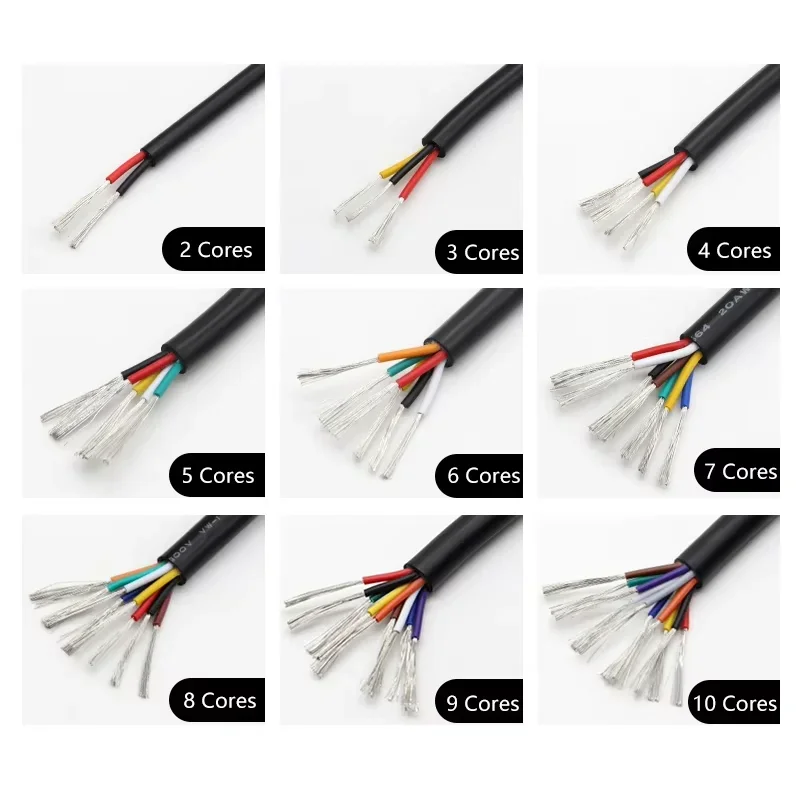 1 متر UL2464 أسود/أبيض متعدد النواة سلك 30 28 26 24 22 20 18 16 14AWG PVC معزول 2 ~ 10 النوى إشارة كهربائية كابل الصوت