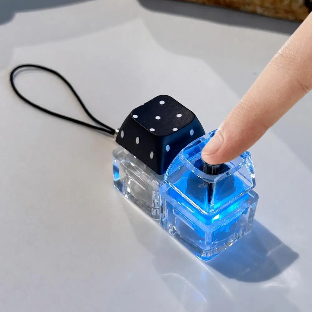2 Keys Transparent Keyboard Decompression Toys Keyboard Clicker LED Light Keyboard Fidget Toy School Bag Pendant Keyring