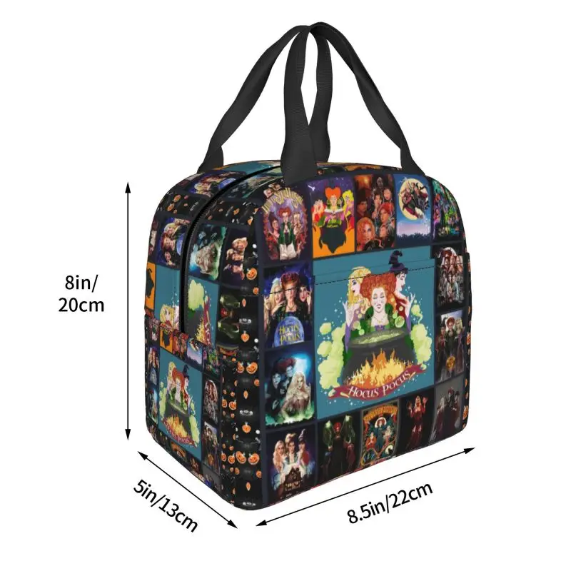 Custom Hocus Pocus Sanderson Sister Lunch Bag Halloween Witch Reusable Cooler Thermal Insulated Lunch Box Storage Food Bento Box