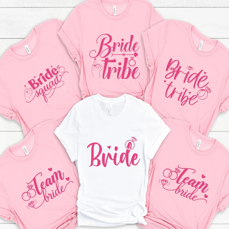 Bridal Shower Party Shirt, Team Bride Squad Tribe Bridesmaid Tops for Bachelorette, Bride To Be Wedding Fashion Tees for Women