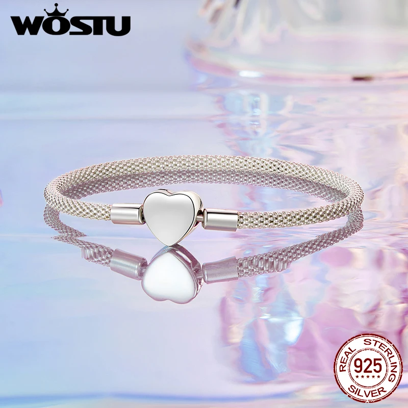 

WOSTU из стерлингового серебра 925 пробы, базовый браслет в форме сердца, окисленное серебро для женщин, день рождения, повседневный подарок, изысканные ювелирные изделия