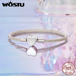 WOSTU 925 Sterling Silver Heart Basic Bracelet Oxidized Silver For Women Birthday Party Daily Gift Fine Jewlery