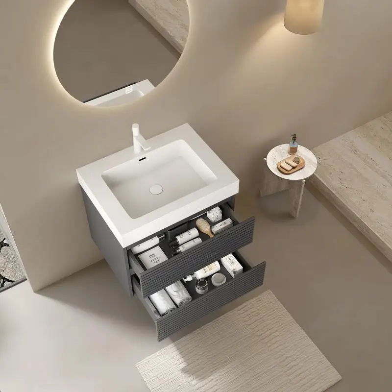 حوض متكامل مقاس 24 بوصة، أبيض لامع، بدون غطاء حوض، يتضمن الصرف الصحي والصنبور #4