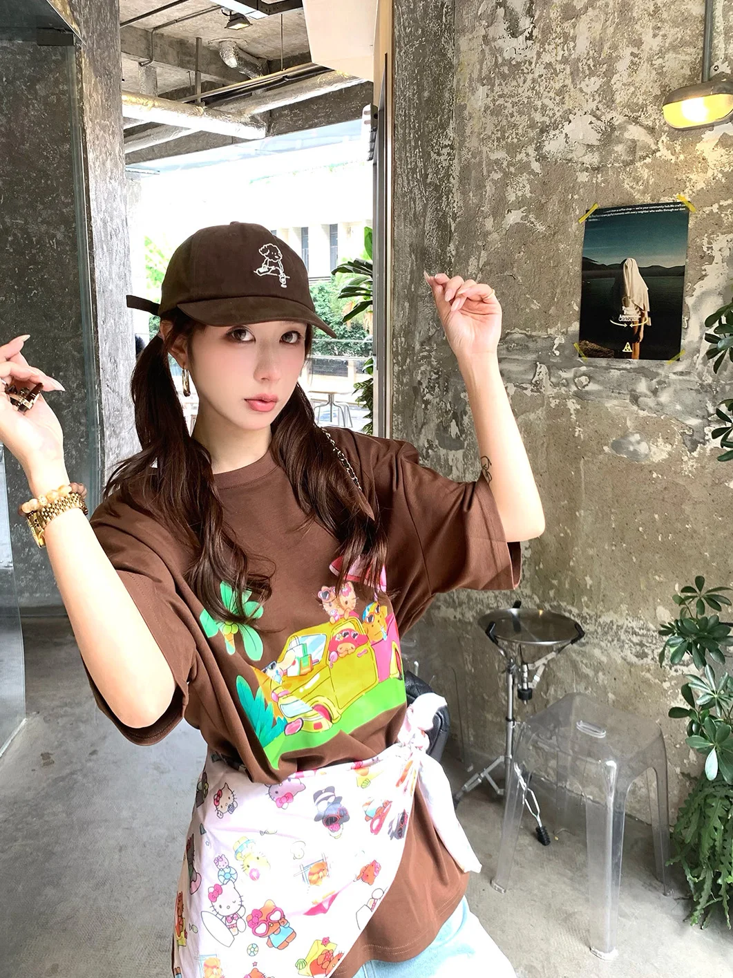 

Женская футболка Xuekeke Kitty Vacation свободного кроя с короткими рукавами, весенне-летний новый стиль, повседневный хлопковый топ с круглым вырезом