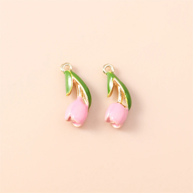 5 Stück 7 x 17 mm niedliche Emaille-Tulpenblumen-Anhänger für die Schmuckherstellung, Ohrringe, Halsketten, Armbänder, Zubehör, DIY-Geschenke – Detail 7