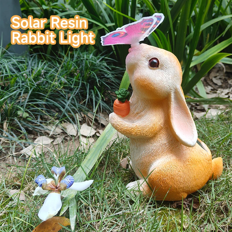 Solar Resin Rabbit Light Outdoor Garden Decoration Bunny Lights Waterproof Landscape Yard Lantern Ground Lamps Terrace Lawn Lamp