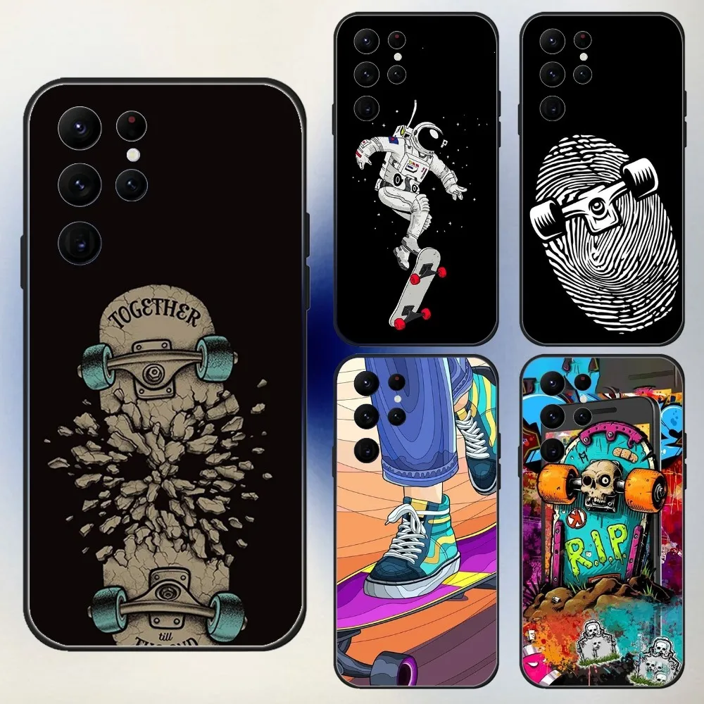 Cool Skate board Sport Phone Case For Samsung S24,23,22,30,21,10,9,Ultra,Plus,Lite,FE,5G Black Soft Case